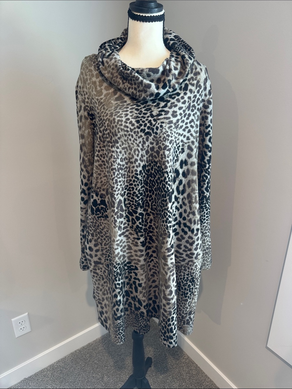 Apt. 9 Leopard Print Cowl Neck Sweater Dress - Taupe & Black